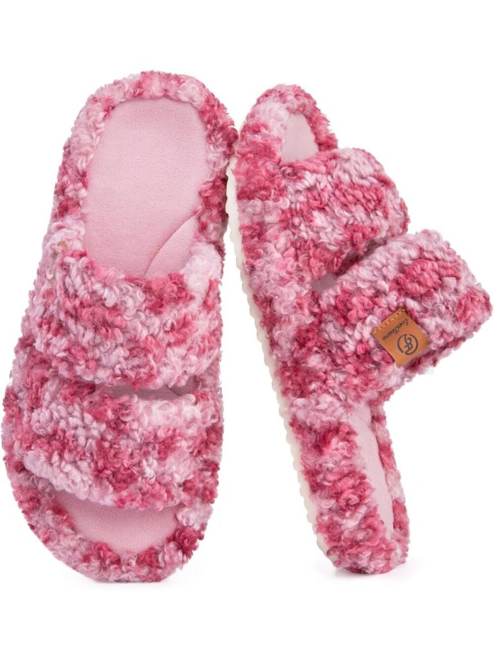 Womens Diva Wild Pink Fuzzy Open Toe Soft Comfy Memory Foam Indoor Slipper Shoes